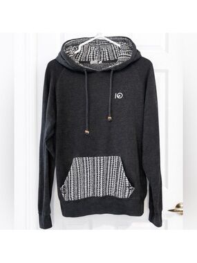 Tentree Charcoal Hooded Sweatshirt with Black & White Patterned Pocket